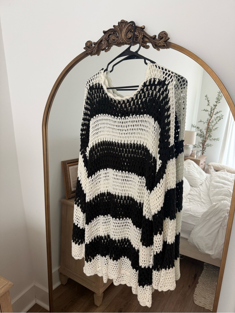 Show Me Your MuMu Paula Crochet Coverup Dress in Black & White Stripes